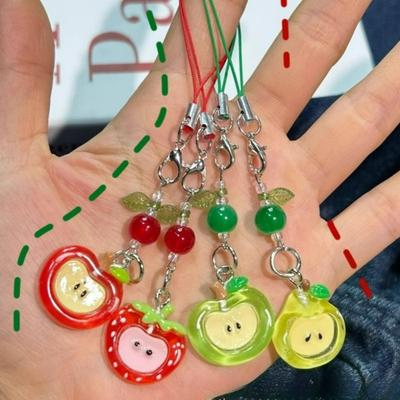 Red Green Apple Handmade Pendant Phone Chain Bead Hanging Ornament Camera Chain Cute Ins Girl Heart Key Chain Accessories