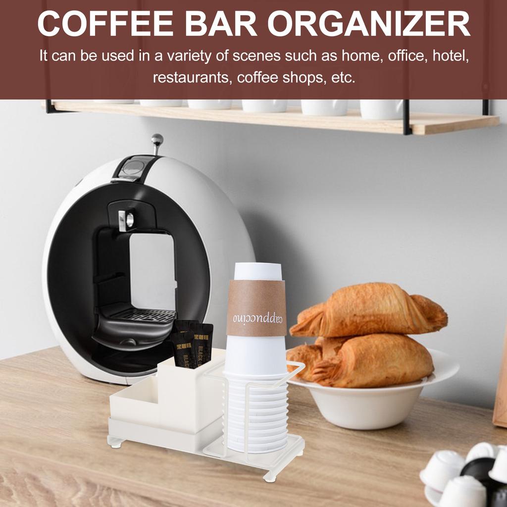 Disposable Paper Cup Holder with Multi Compartment Storage Box for Cups Tea Bags Sugar Elegant Carbon Steel Plastic Design