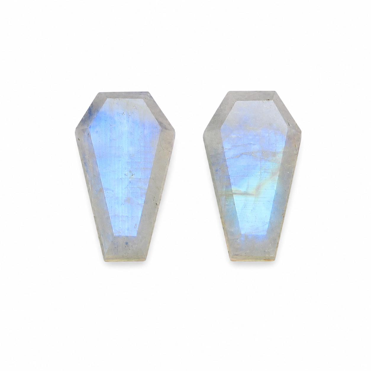 Rainbow Moonstone Coffin Cut Gemstone, Loose Moonstone Stone, Blue Flash Coffin Gemstone, Faceted Moonstone, Jewelry Making Supply 7x10mm (1 Piece)
