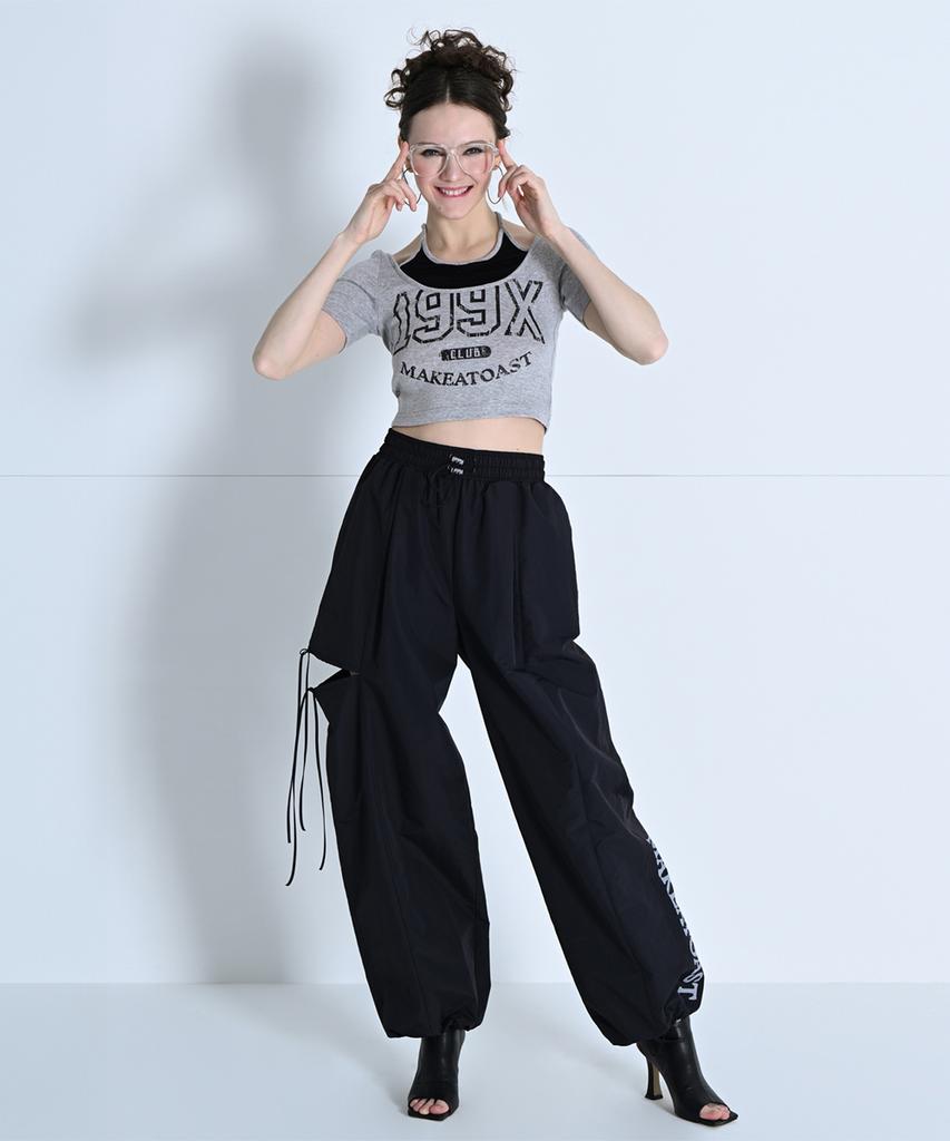 MAKE A TOAST Cutout One-Pleat Elastic Wide Pants Black Mbdspa001Bk