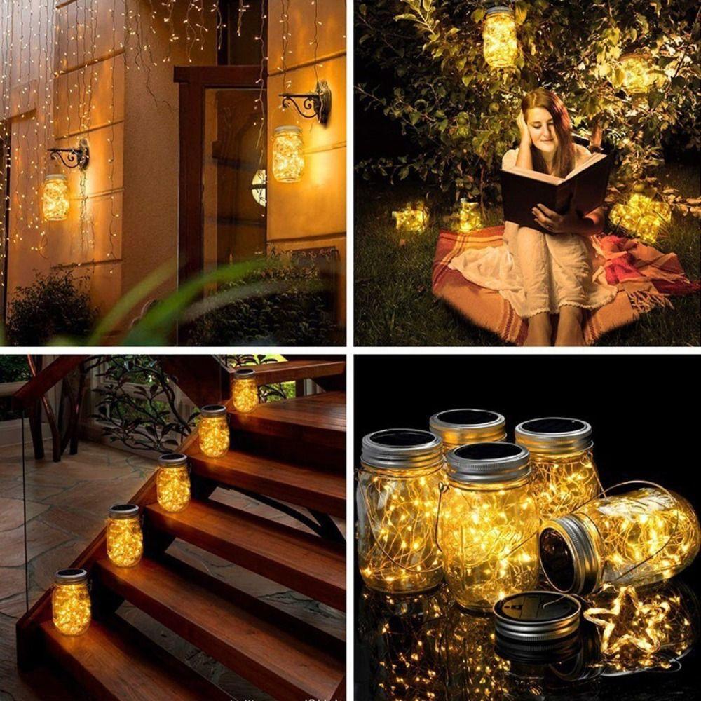 30LED Solar Fairy Lights Solar Charging Hanging Outdoor Lights Mason Jar Lid Lights  Porch Patio