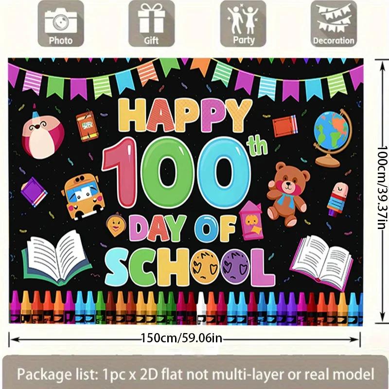 2D flat background banner - Happy 100-day school start celebration, no power connection required, suitable for living room,