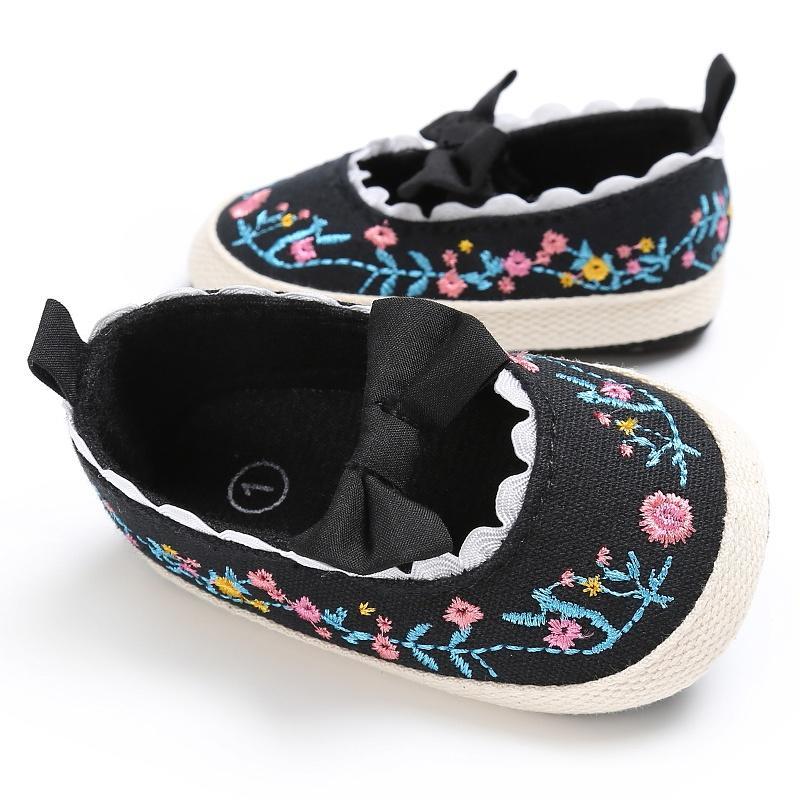 Kids Girls Vintage Princess Style Spring Embroidery Bowknot Casual Baby Anti-skid Shoes