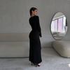 Women Elegant Solid Slim Long Sleeve Ribbed Knitted Dresses Autumn Winter Casual Basic V-neck Warm Sweater Dress
