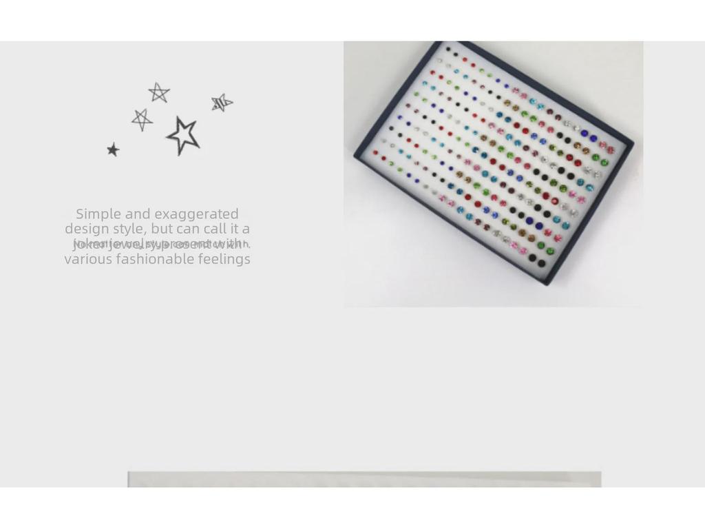 Mixed Color & Size Rhinestone Earrings Set (100 Pairs) with Plastic Needles, Sizes 4mm, 6mm, 7mm