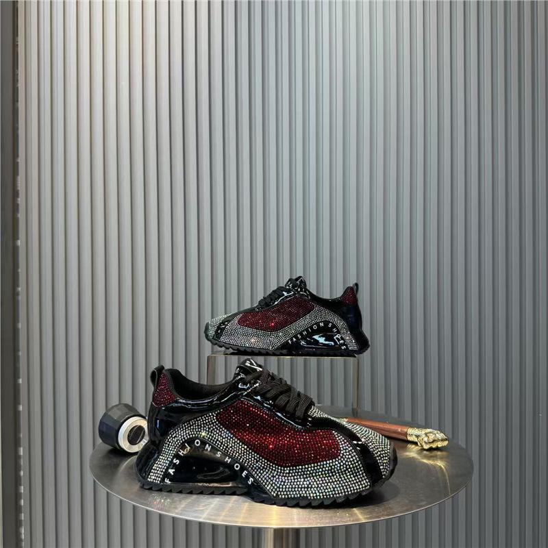 Low-top hot diamond design comfortable spring and summer new casual shoes trendy shoes lace-up color matching bm