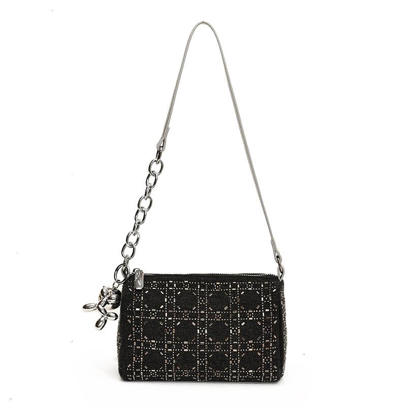 Ielgy Small Square Bag Retro Rhinestone Denim Bag Shoulder Messenger Pillow Bag