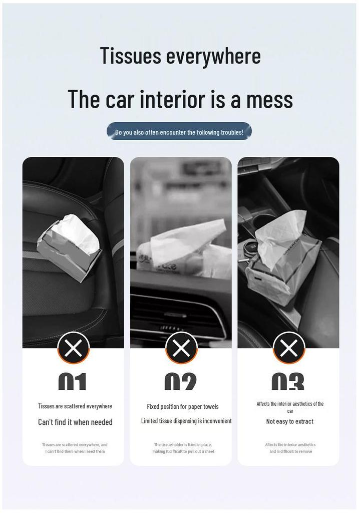 Baojun Car Folding Tissue Box for Models 730, 510, 560, 530, 360, E100 - Pull-out Paper Bag Storage