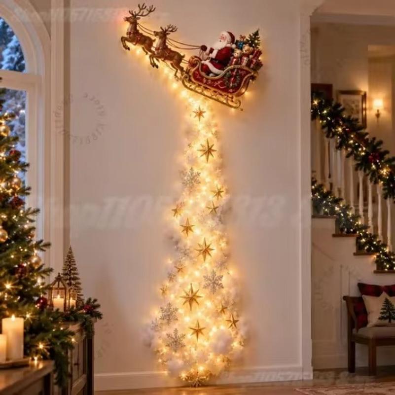 Christmas Magic Trail Wall Light-LED Glowing Christmas Scene Wall Decoration,Santa Sleigh Reindeer Hanging Decoration for Party