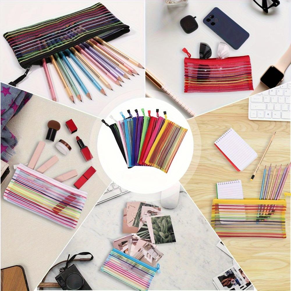 10/5pcs Mesh Zipper Pouches - Versatile Travel & Office Storage Bags, Mesh Zipper Pouches with Drawstring Closure, Makeup Mesh