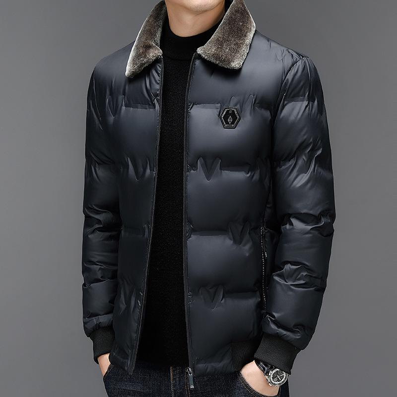 

Мужская зимняя куртка свободного кроя с хлопковой подкладкой и меховым воротником - повседневное пальто с лацканами для всех возрастов L чёрный