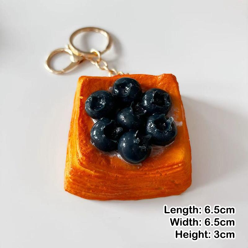 Realistic Artificial Fruit Puff Pastry Keychain With Sturdy Gold Key Ring For Backpack Decoration Cute Gift For Dessert Lovers