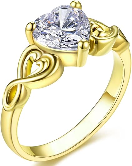 18K Rose gold Plated Love Heart Cubic Zirconia Promise Halo Engagement Promise Eternity Valentine's Day Ring for Women Size 6-10