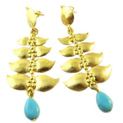 [P2249] - Artisanal Gold-plated Earrings 'Princesse Ottomane' Turquoise Gold - 75x30 Mm