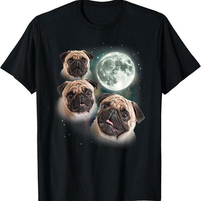 Funny Pug T Shirt 3 Moon Dog Lovers Three Space Canines