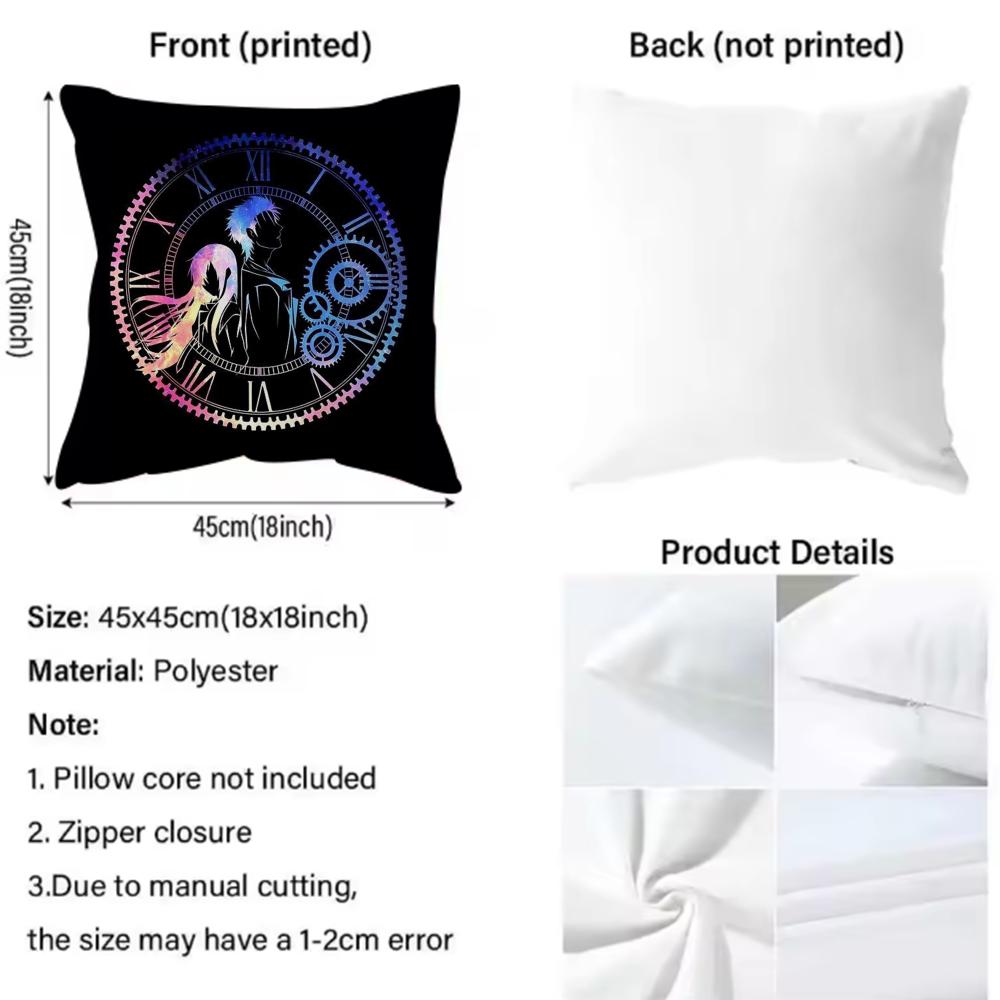 Anime S-Steins Gate Cushion Cover Comfortable Reversible Pillow Cover Ideal for Car Sofa Bedroom & Beyond