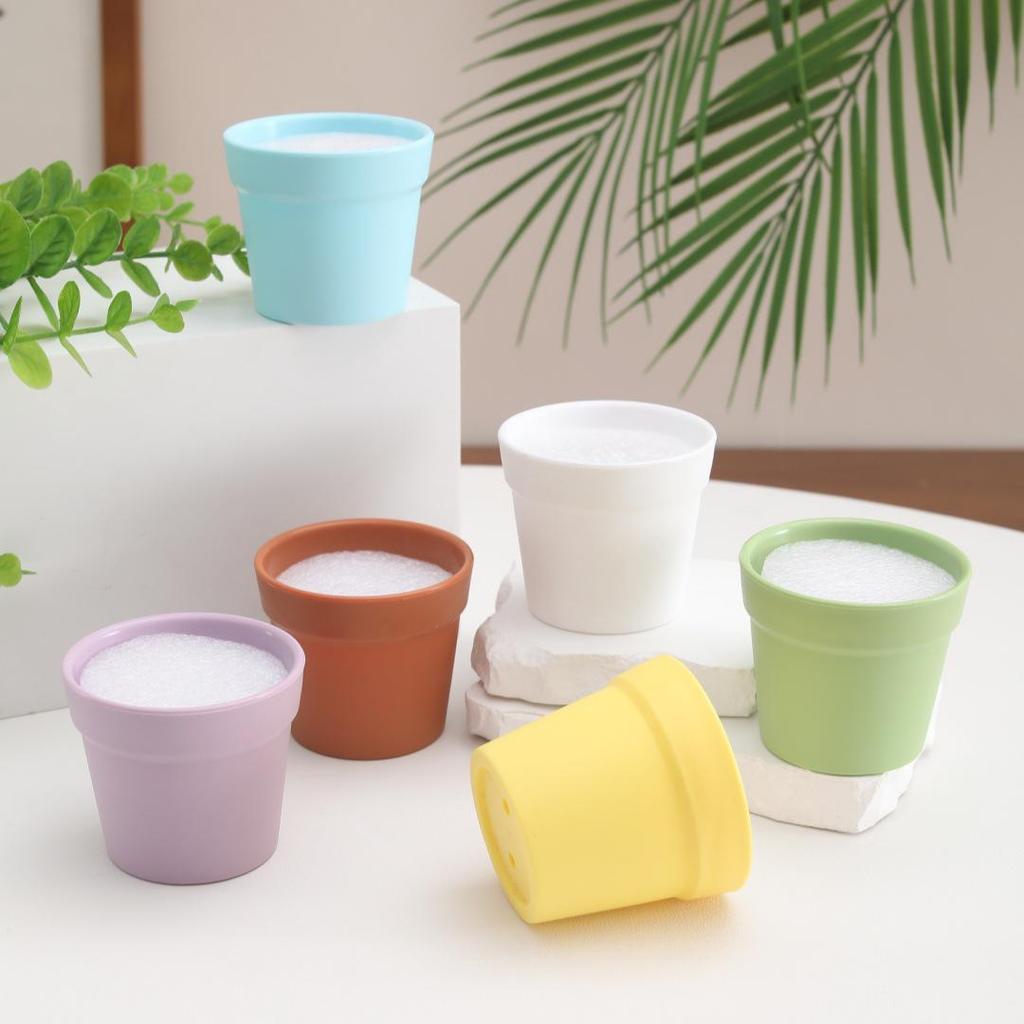 Mini Faux Ceramic Crochet Flower Pot – Anti-Fall, Handmade, White, Artificial Plants & Lawn