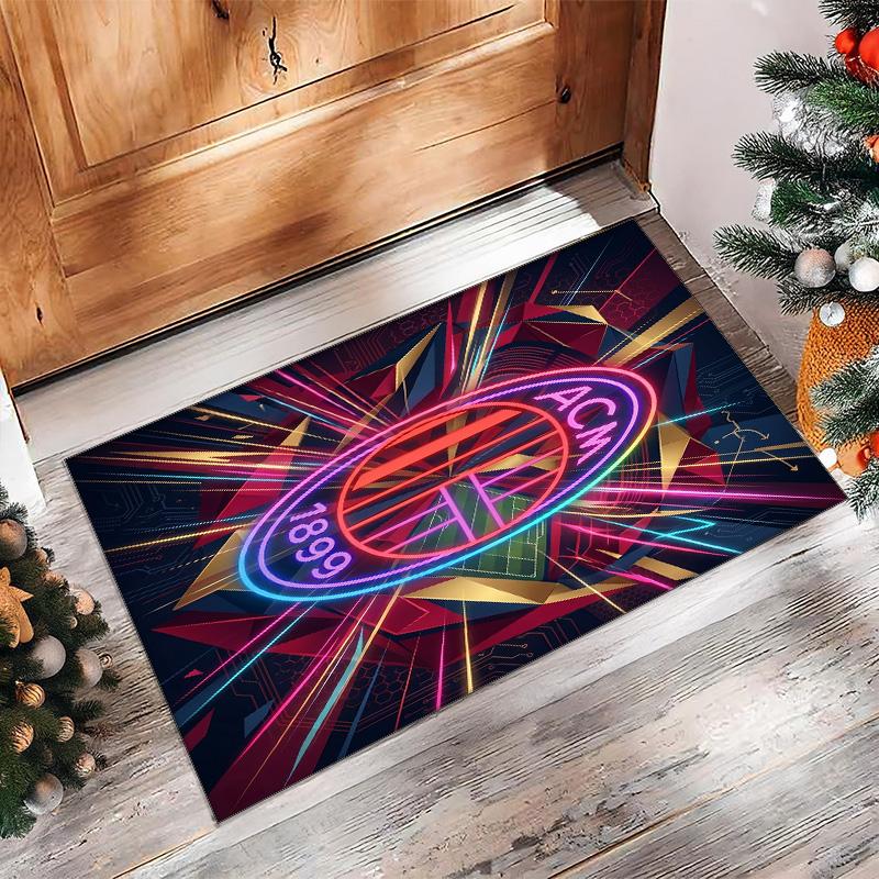 Tappeto in Flanella Stampato AC Milan Antiscivolo Morbido Poliestere Tappeto per Pavimento Tappetino Decorativo da Interno per Camera da Letto Soggiorno Divano Sala Giochi Decorazione Casa