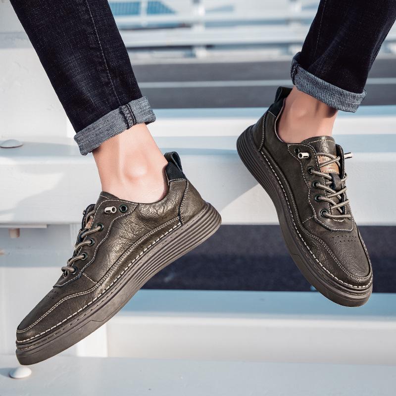 Men s Trendy Breathable Cowhide Lace-up Casual Summer Board Shoes 42
