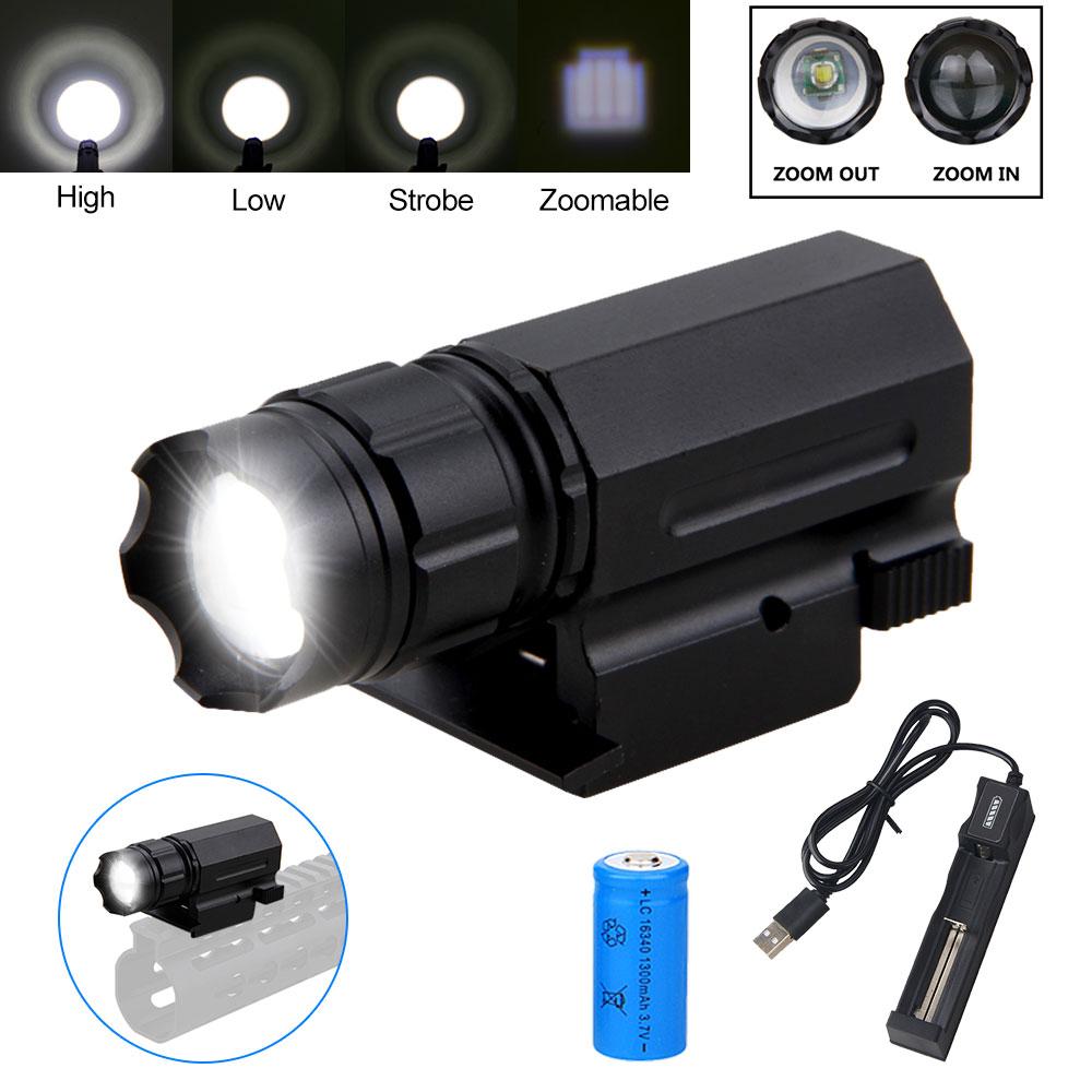 AAA 16340 Batteries LED Hunting Zoomable 3 Mode Flashlight Weaver Picatinny Mount Gun Tactical Outdoors Rechargeable Torch Light