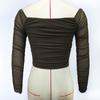 Spring and Autumn Women's Neckline Short Slim Mesh Long Sleeve Top