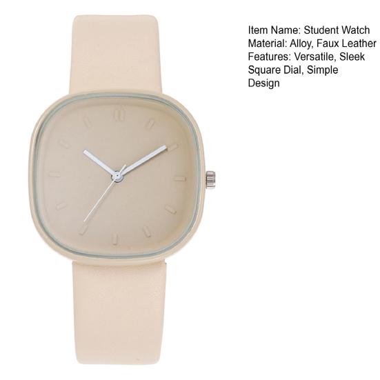 Square Student Watch Minimalist Analog Quartz Watch Faux Leather Band Simple Wristwatch for Teens Boys Girls