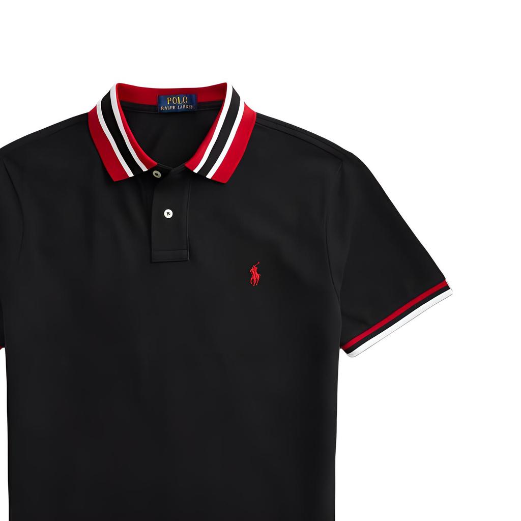 Polo Ralph Lauren Striped Logo Embroidered Vertical Button Short Sleeve Polo Shirt Men tops Black 710828371-001