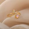Fashion Leaves Opal Rings For Women Stainless Steel Opal Crystal Stone Leaves Finger Ring Engagement Bohemian Jewelry Gift