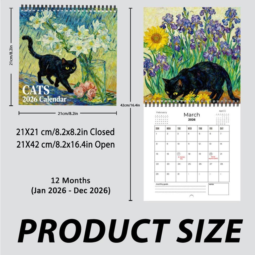 2026 Cat Wall Calendar Jan Dec 2026 Wall Planner Cat Monthly Calendar for Home Living Room Study Room Office Classroom