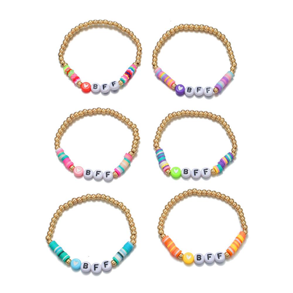 Bohemian style color beaded letter bracelet 6-piece European and American BFF good friend children's Zircon