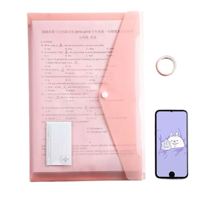 Office School Supplies A4 Morandi Document Bag Transparent Plastic Snap Plastic Macron Color Waterproof Information Bag Lovely