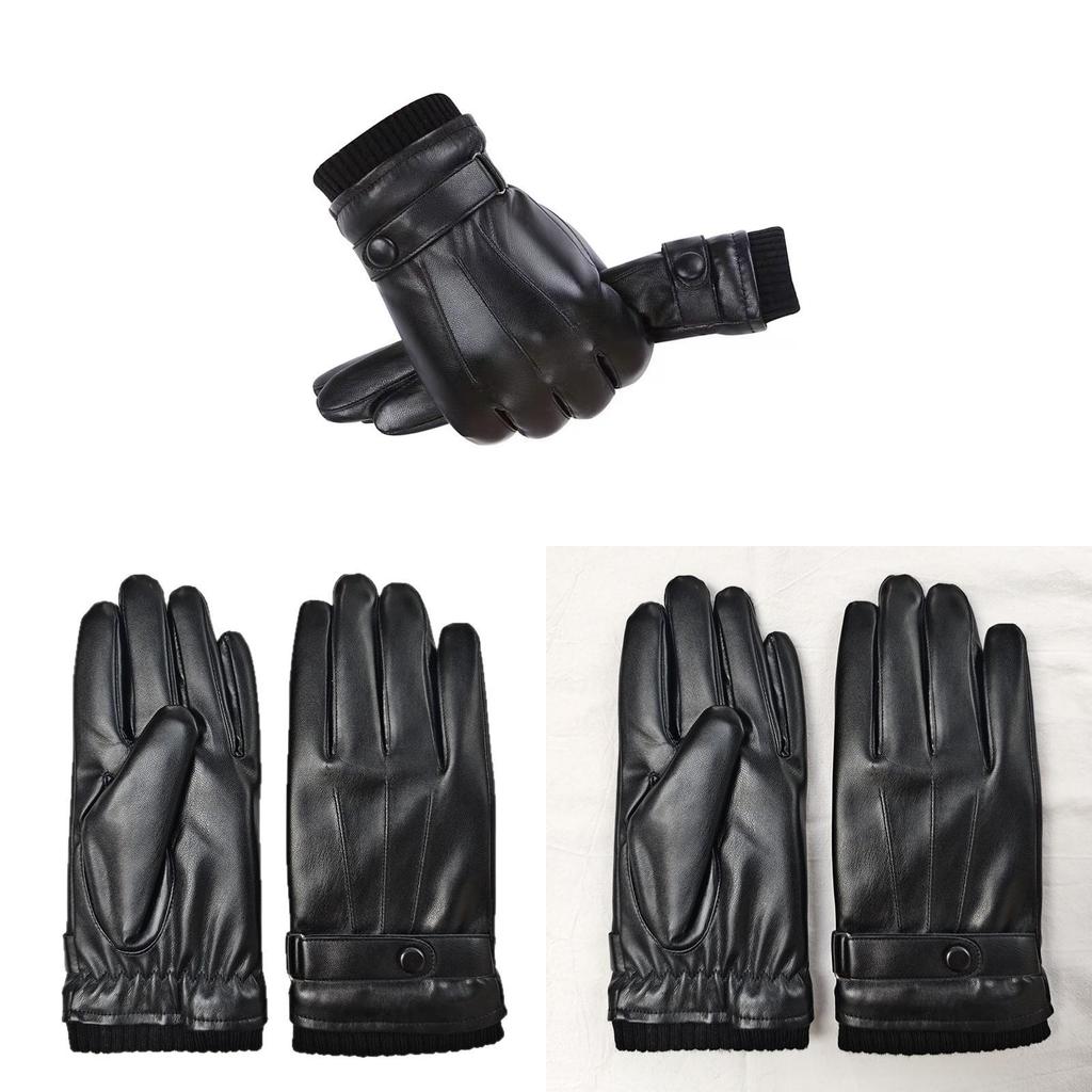 Mens Winter Pu Leather Touch Screen Gloves For Commuting And Cold Protection