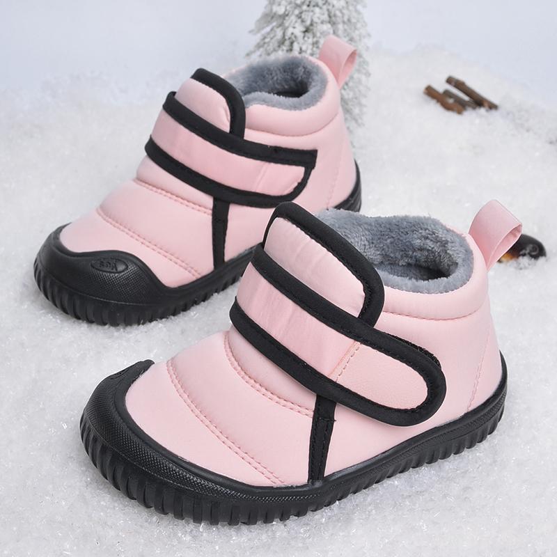 Durable Kids Outdoor Anti Slip Waterproof Soft  Plush Winter Snow Short Boots