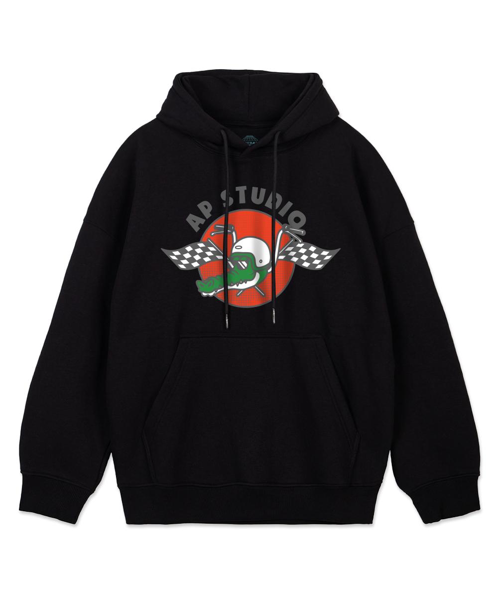 Astral Projection Ap Studio Racing Crocodile Oversized Wide Shoulder Hoodie_Black M(Kimo O)