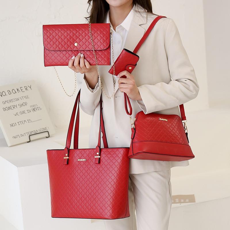 Women's bag new fashionable retro child and mother bag diagonal span portable shoulder large capacity four-piece bag