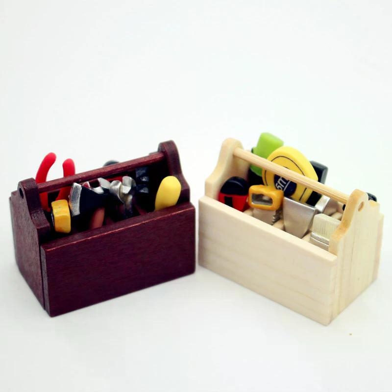 1set Dollhouse Miniature Model 12 Toolbox Handmade Tools Sets Furniture Accessories for Doll House Decor Toys Decorative