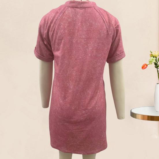 Damenkleid, Rundhalsausschnitt, kurze Ärmel, Brusttasche, Vintage-Stil, Übergröße, kurzes Kleid im Used-Look, einfarbig, Pullover, lässig, für den Alltag, Minikleid