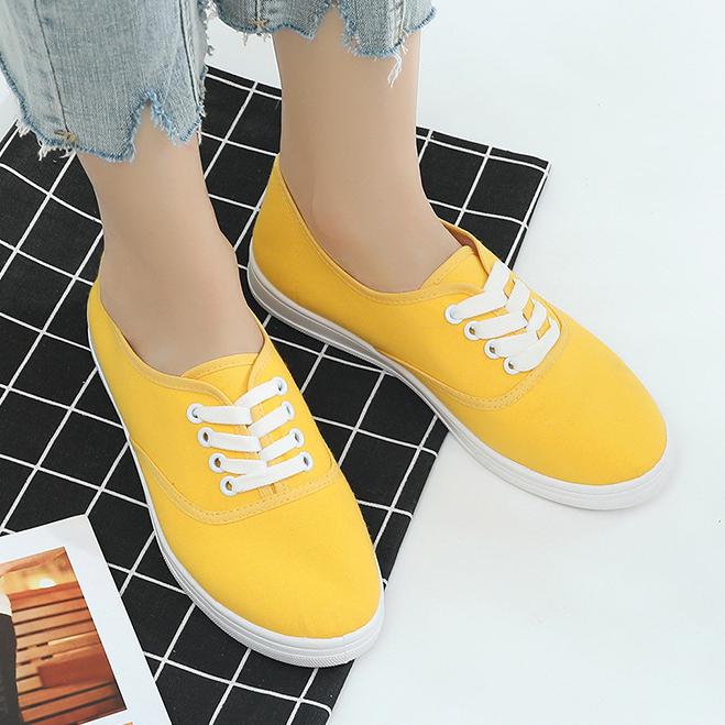 Damskie płócienne tenisówki w jednolitym kolorze, proste, sznurowane buty na płaskim obcasie, swobodne i lekkie buty studenckie, rekreacyjne buty na deskę