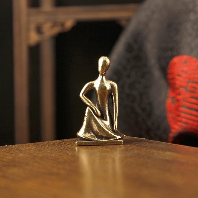 Brass Yoga Girl Statue Home Decor Figure Ornament Nordic Luxury Living Room Abstract Character Ornament