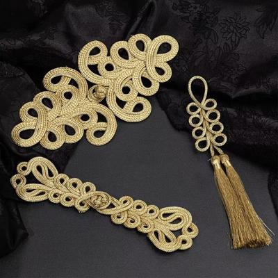Golden Chinese Frog Buttons Handmade Cheongsam Buttons Gold Lace Trim Clasps  Cheongsam Making
