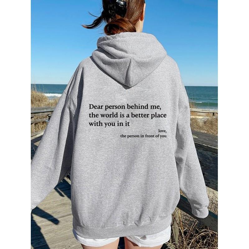Womens Oversized Hooded Sweatshirt With Kangaroo Pocket Letter Print Short Sleeve Loose Fit