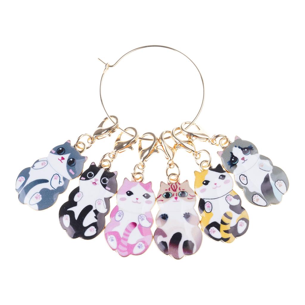 6 Stück Katzen Maschenmarkierer Anhänger mit Karabinerhaken Häkel-Maschenmarkierer Anhänger zum Stricken Weben Schmuckherstellung