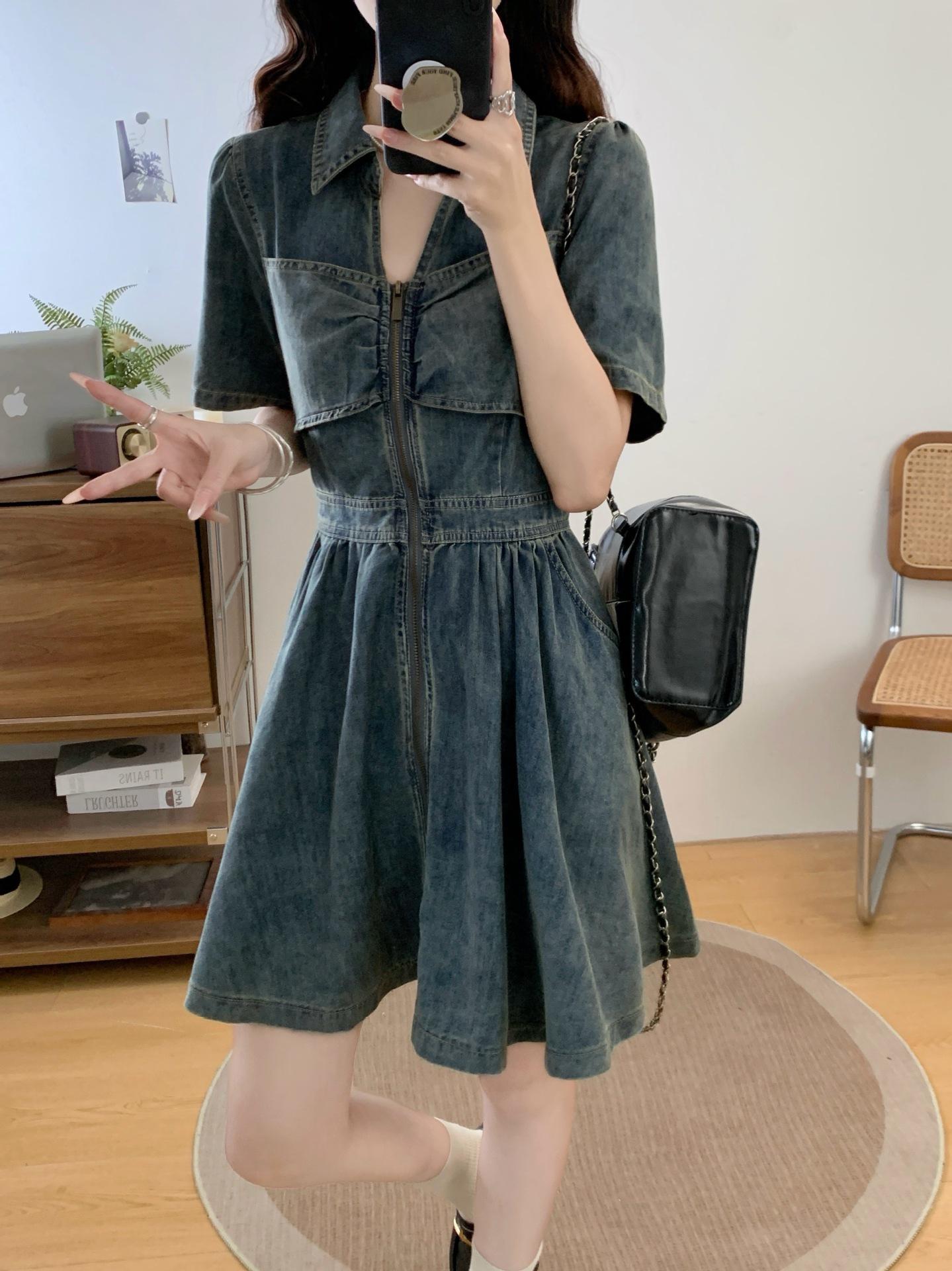 

Plus Size Summer Denim Dress for Pear Shaped Women - Tummy Concealing Slimming Skirt XXL