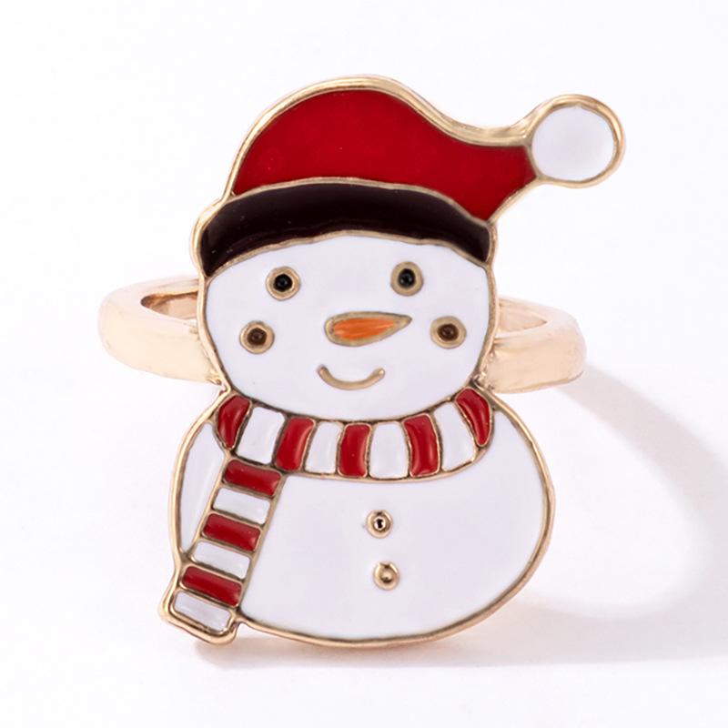 New European and American Holiday Products Christmas Oil Dripping Ring Elk Santa Alloy Ring