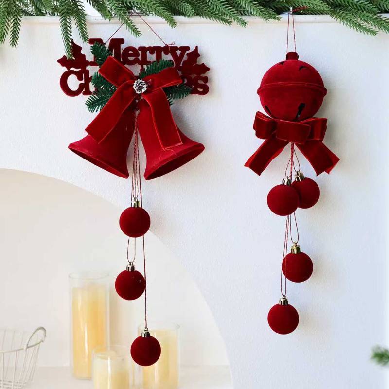 Christmas Bell Tree Decor Red Velvet Material Festive Home Window Embellishments