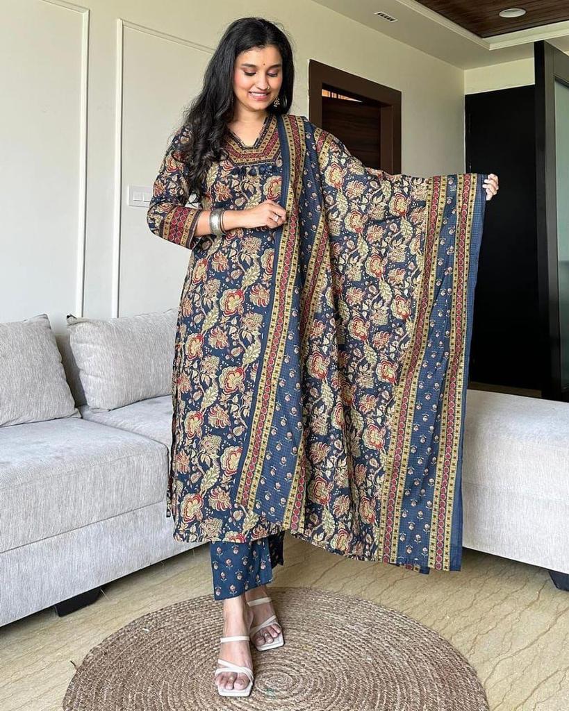 Indian Women Designer Kurta Pant Dupatta Set Party Wear Top Tunic Kurti Salwar Suit Dress