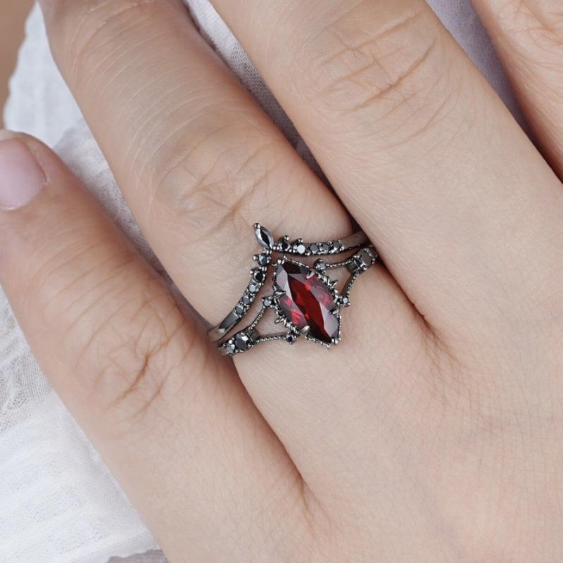 European and American New Dark Wind Red Horse Eye Zircon Retro Women's Personality Ring