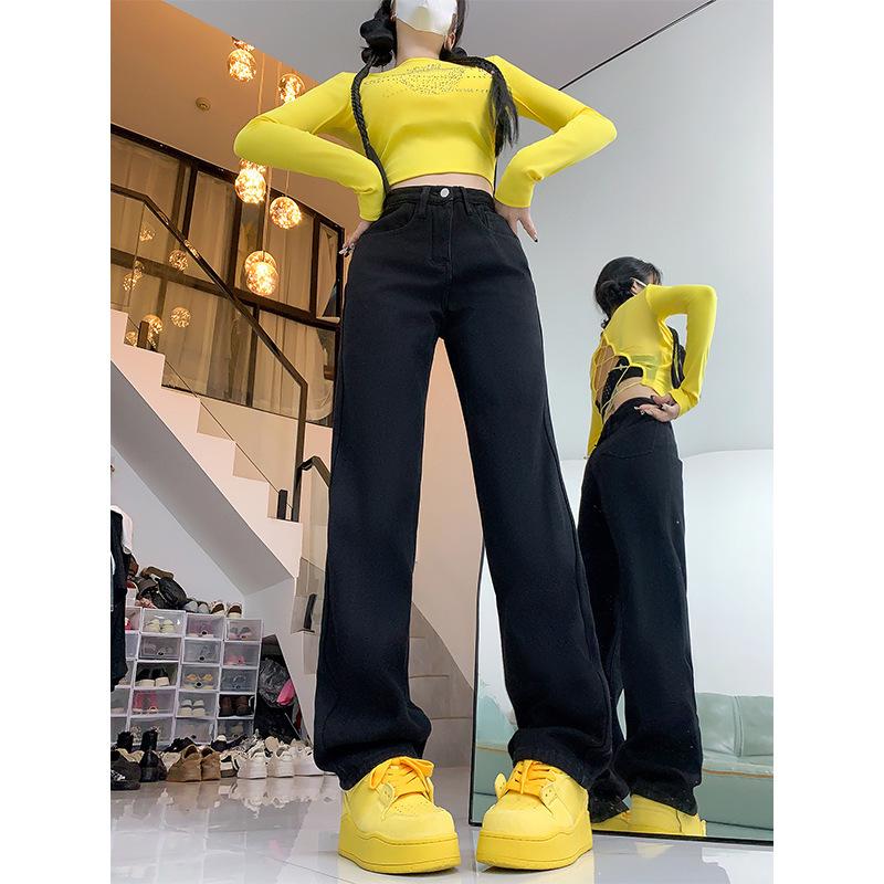 

2024 Winter Women s High-Waist Velvet Straight-Leg Wide Pants: Floor-Length, Loose & Slimming 2XL