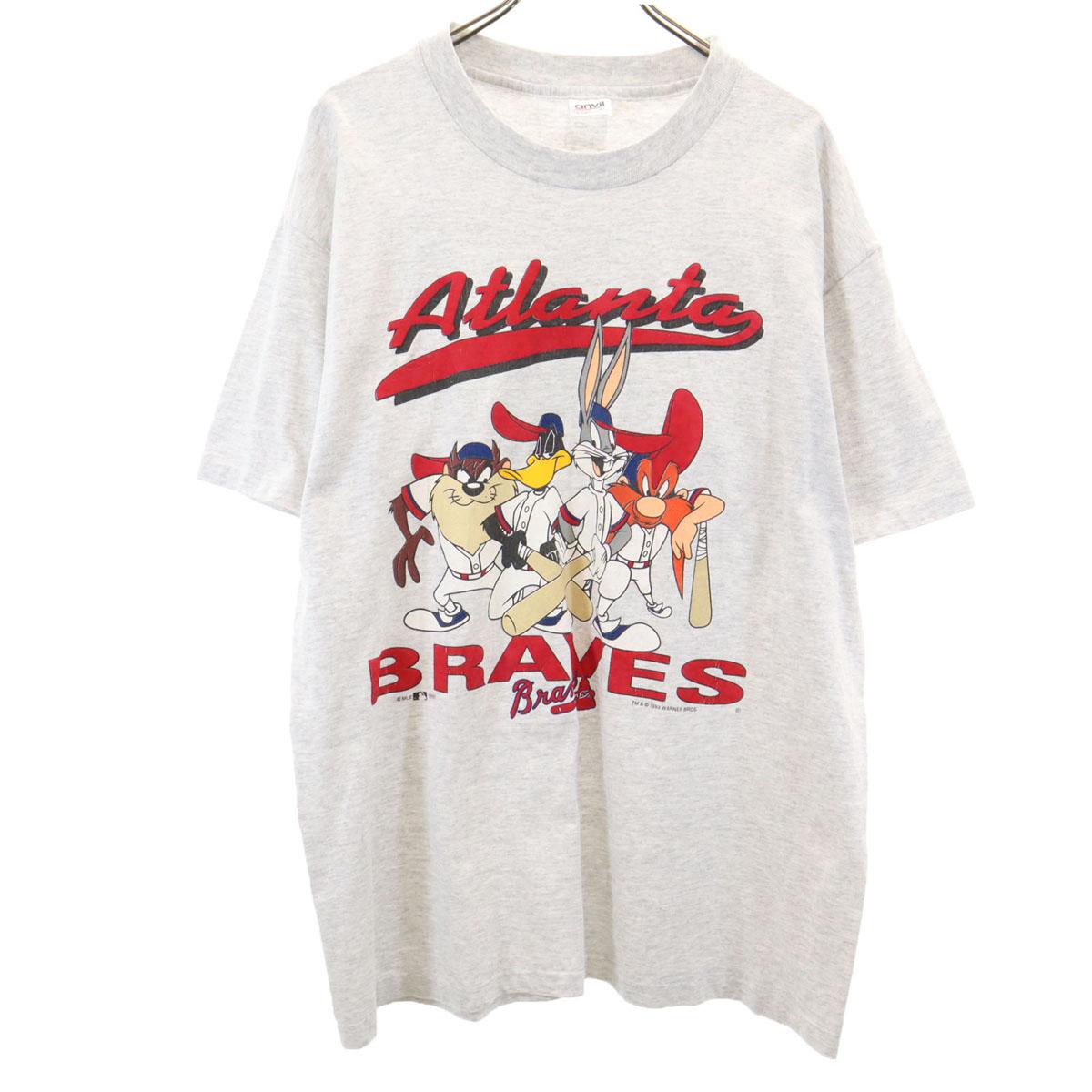 

anbil 90-х годов Сделано в США MLB Looney Tunes Atlanta Braves Футболка с коротким рукавом Одинарный шов Мужская Б/У