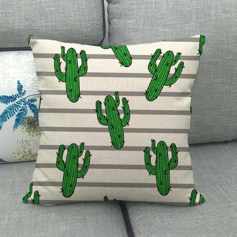 Green Plant Cactus Pattern Digital Printing Short Plush Pillow Covers For Car Sofa Office Cushion Cover Home Goods 60X60Cm